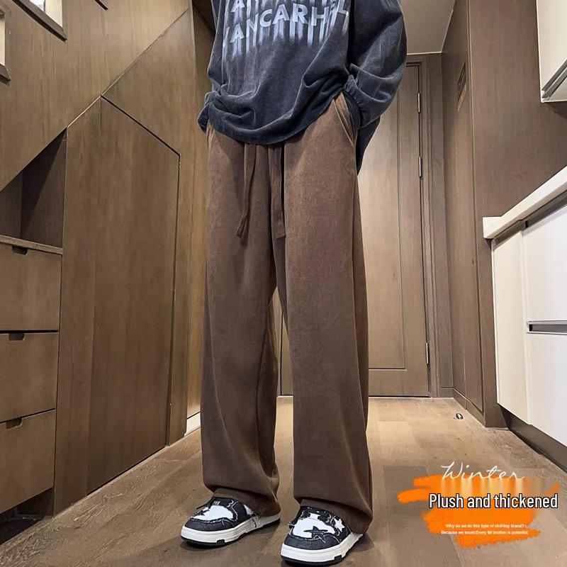 Chaolun Men's Corduroy Straight Casual Pants, New Autumn Plus Velvet, Loose Fit, Long Sports Pants
