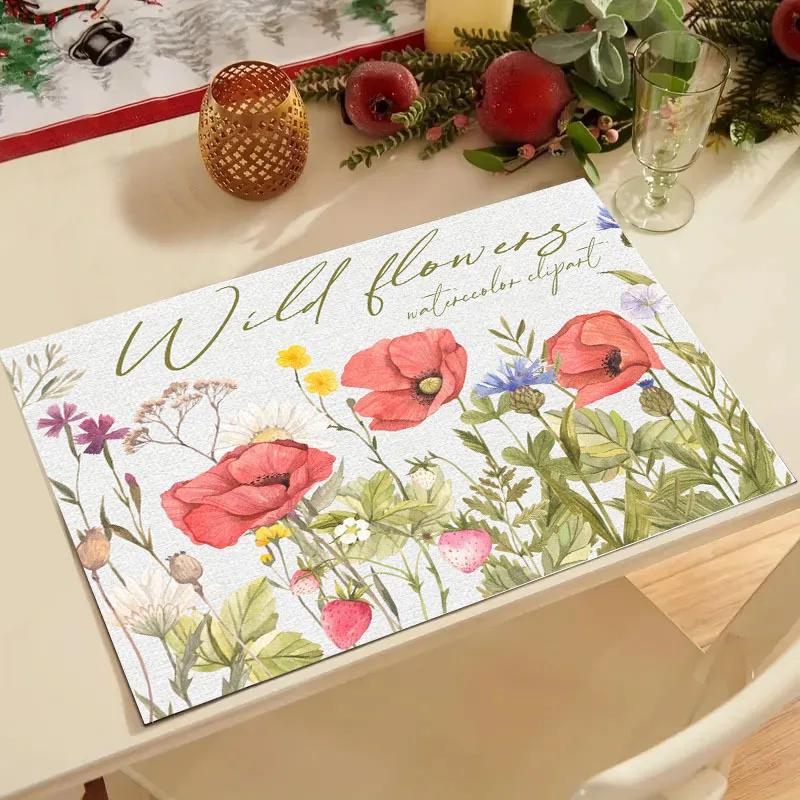 1PC Summer Eucalyptus Placemats for Dining Table Decoration Spring Seasonal Holiday Decoration Vintage Linens Table Mats