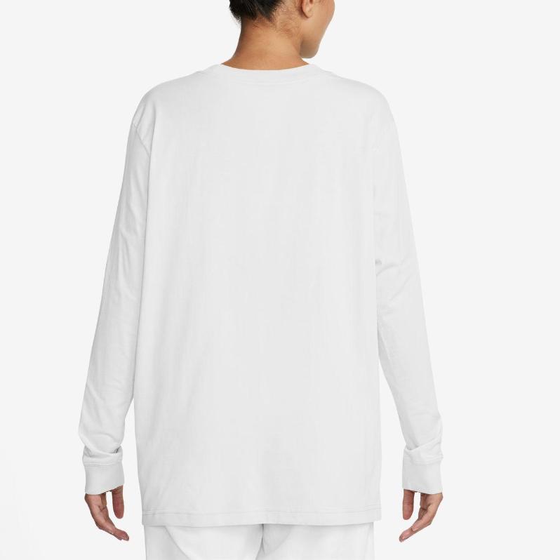 Nike Mønster med bokstaver Casual Pustende Rund hals Langermet T-skjorte Dame topper Hvit FQ5675-100