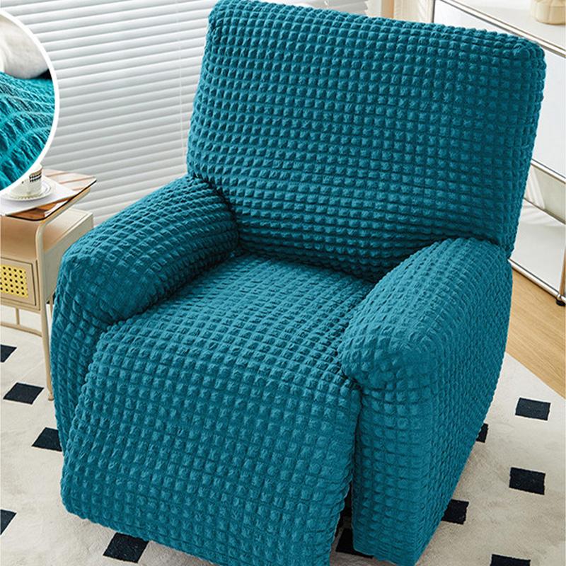 Seersucker Plaid Full-wrap Recliner Chair Cover Solid Color Armchair Cover Anti-slip Single Sofa Protector for Home Hotel Decor