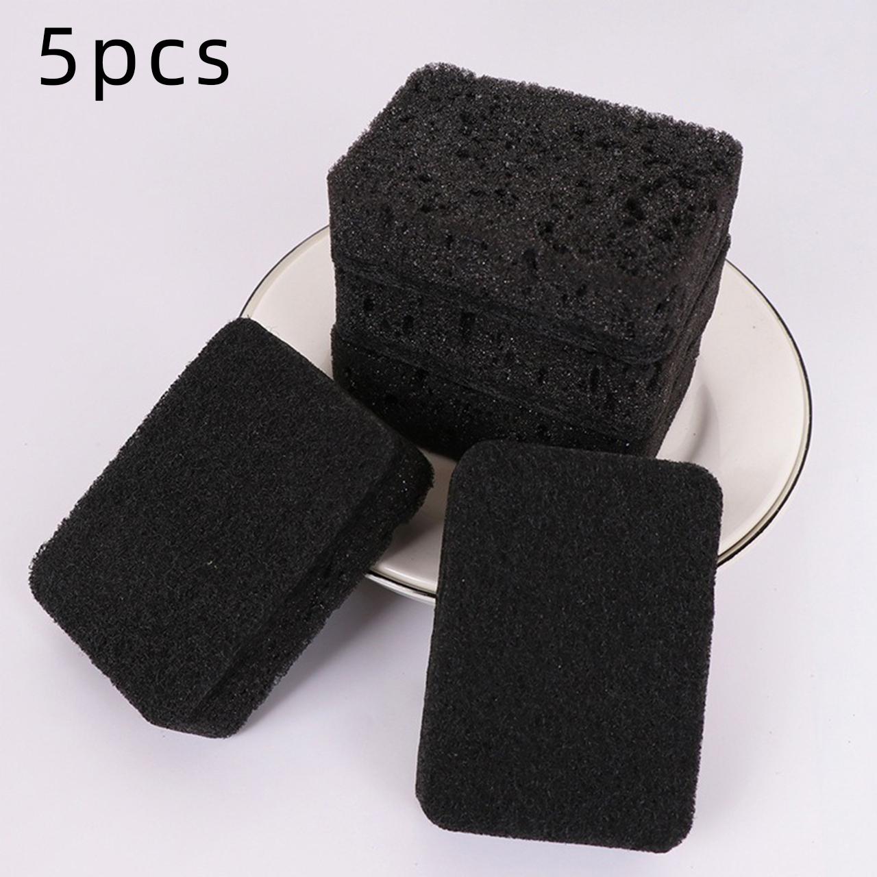 5pcs Black Seaweed Kitchen Cleaning Sponge Non-stick Oil Wiping Dishcloth Dishwashing Pot Cleaning Supplies Reusable Sponges