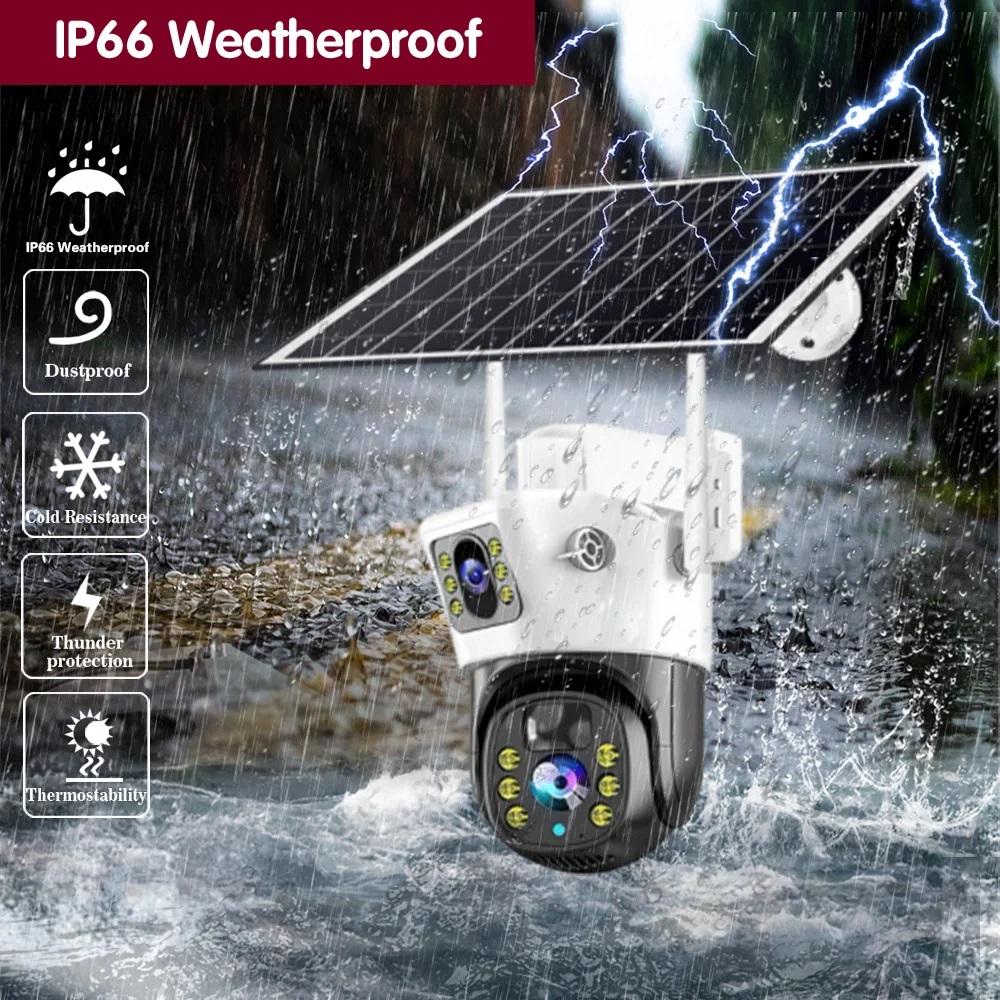 Outdoor Waterproof 4G/WIFI Solar Security CCTV, HD Night Vision Dual Cameras with PIR Human Detection
