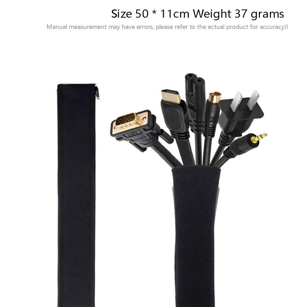 50cm Black Cable Organizer Zipper Type TV Computer Cable Sleeve Insulated Protective Office Cable Hidden Storage Management