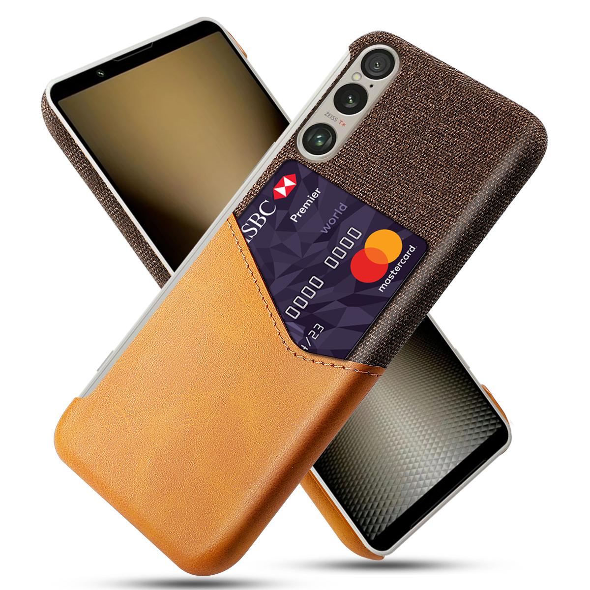 

For Sony Xperia 1 VI Case Card Slot PC Phone Cover Cloth Texture Orange