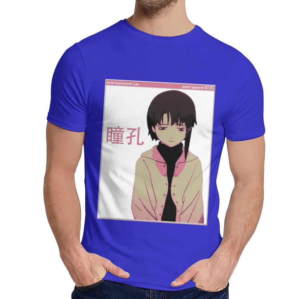 Round Collar Serial Experiments Lain Sad Japanese Anime Aesthetic T Shirt Casual For Male Slim Top