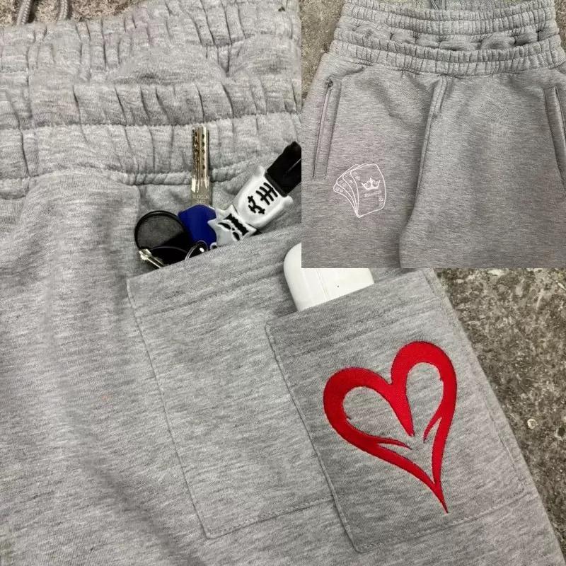 RogueWave Streetwear Y2k Double Waist Jogging Poker Pants Embroidered Loose Piece Sweatpants Men's and Women's Gothic Hip Hop Casual Pants