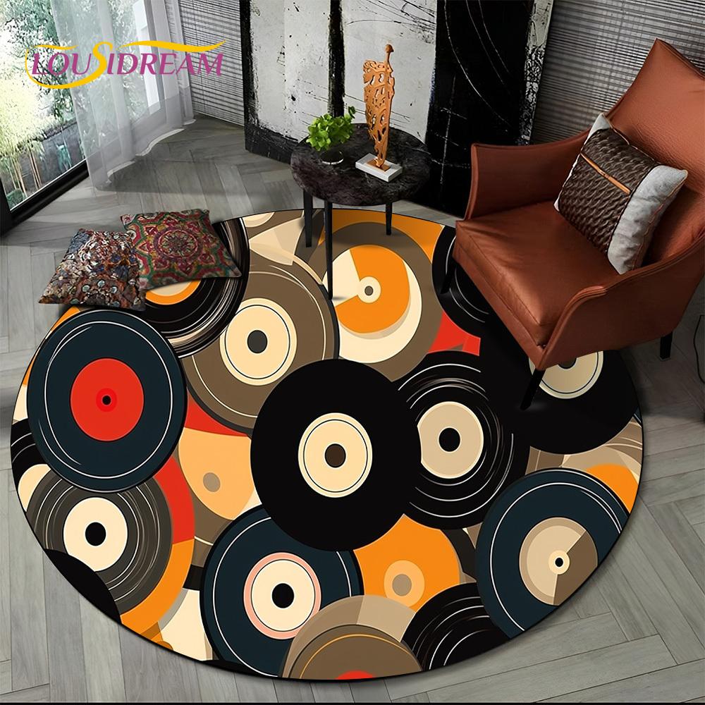 3D Vinyl Record Music DJ Screen Tape HD Round Area Rug,Carpet Rug for Living Room Bedroom Sofa Playroom Decor,Non-slip Floor Mat