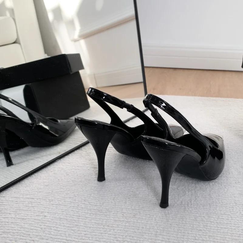 Summer Women's High Shoes Black Back Empty Metal Square Toe Sexy Stiletto High Heel Sandals Versatile Shoes