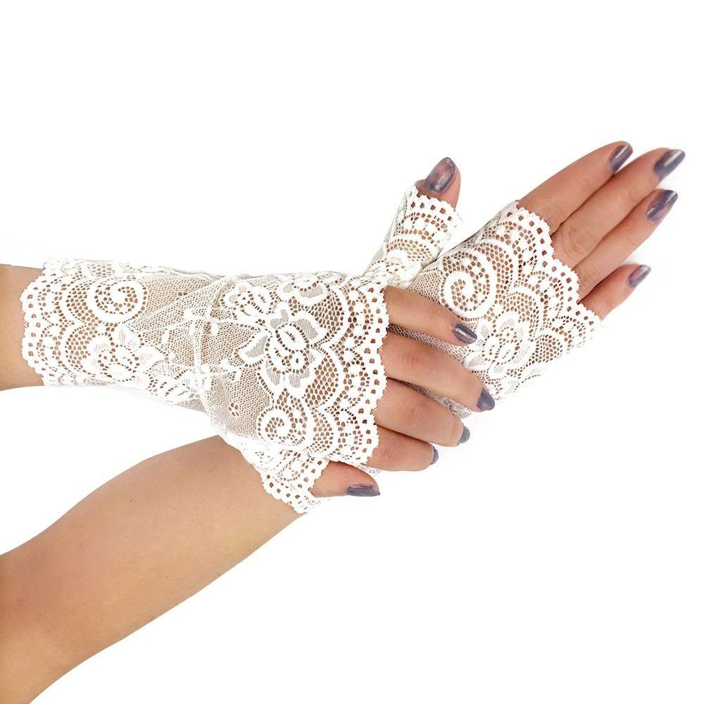 Bride Wedding Gloves Mesh Half Finger Gloves Lace Flower Gloves Women Mittens Fingerless Gloves