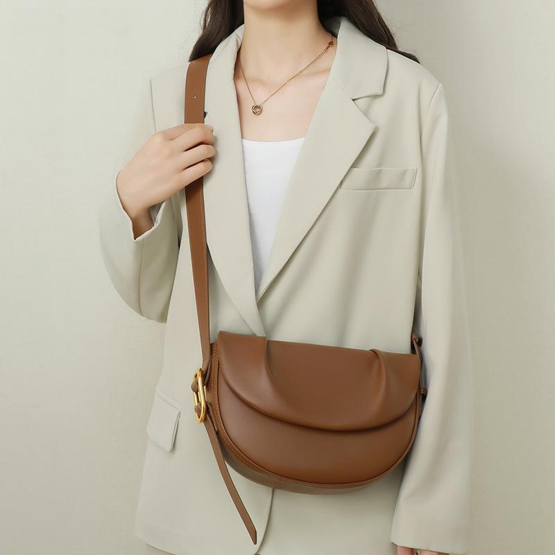 Genuine Leather Spring/Summer Shoulder Bag Niche Crossbody Cowhide Pleated Underarm Saddle Bag