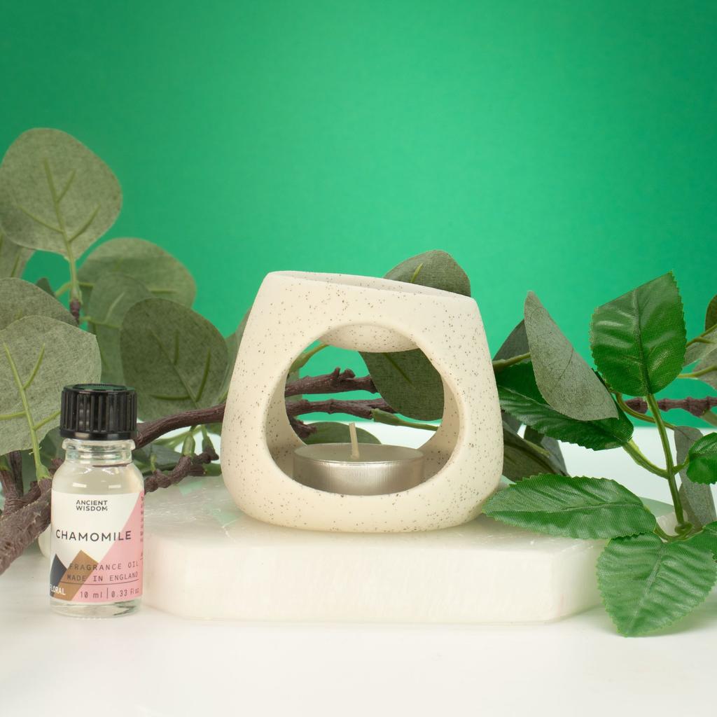 Keramik Zen-Ölbrenner - Runde Kieselform - Gesprenkeltes Off-White