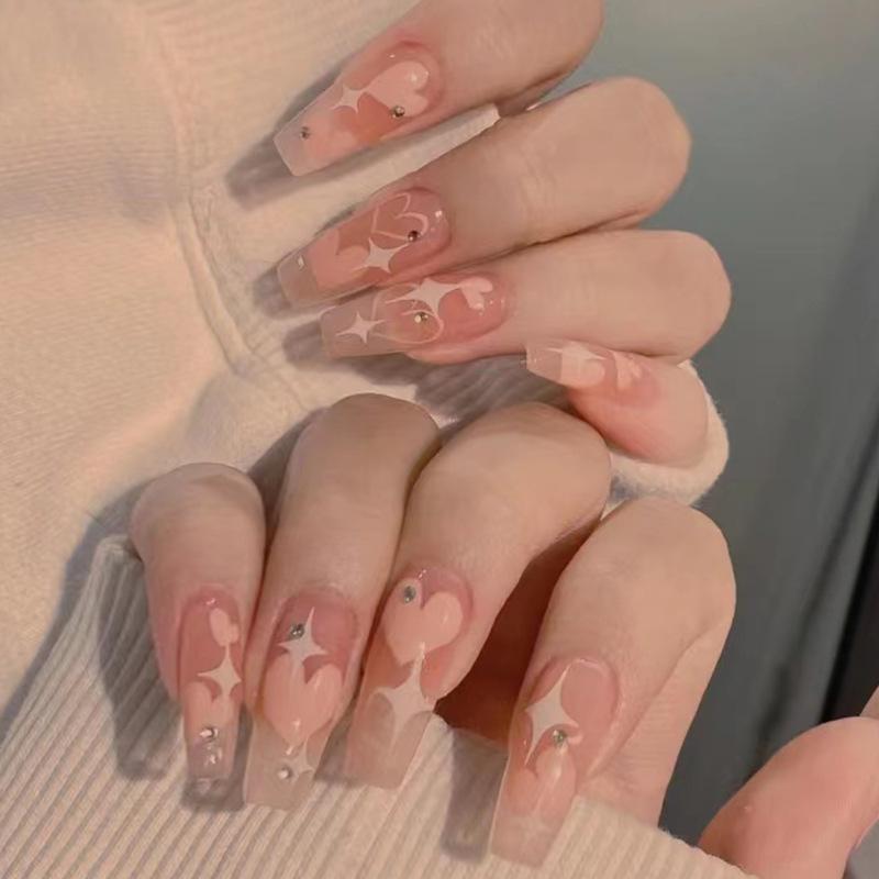 24Pcs Gradient Long Ballet Press On Nails With Glue Full Cover Acrylic False Nails Artificial Manicure Tips