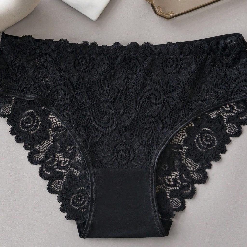 Ladies Summer Color Pure Cotton Lace Hollow Breathable Comfortable No Trace Briefs