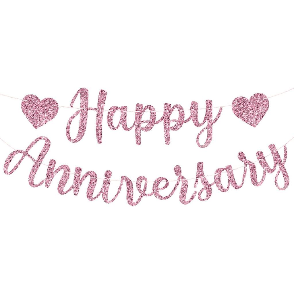 Happy Anniversary Banner, Glitter Happy Anniversary Decorations No DIY Anniversarys Decor Gold Glitter Bannersfor Wedding Anniversarys Party