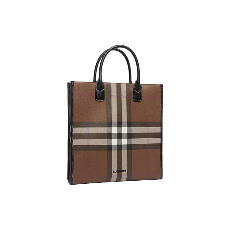 Burberry Exaggerated Check Slim Vertical Denny Tote Dark Birch Brown/Black Men Tote_bags 80644451