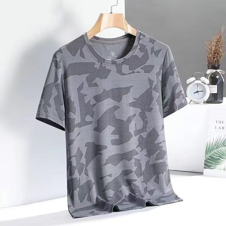 Ice Silk Men's Summer Casual Camo Round Neck Pullover Quick Drying T-shirt Summer Top Casual Quick Drying Sports T-shirts