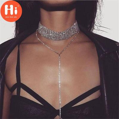 Hi Women Fashion Jewelry Necklace Retro Popular Beam Neck Multi-layered Drill Necklace