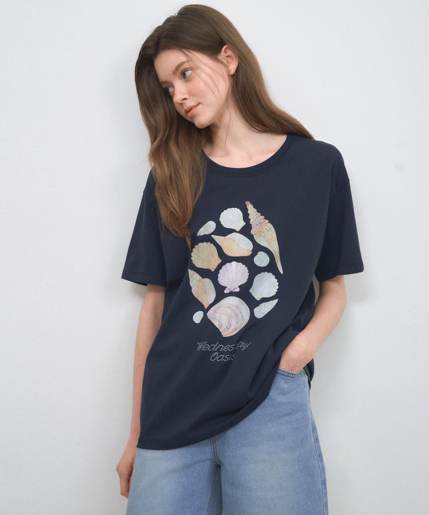 Wednesday Oasis For Woman Clam Short Sleeve T-Shirt_Navy(W25-Tp29)