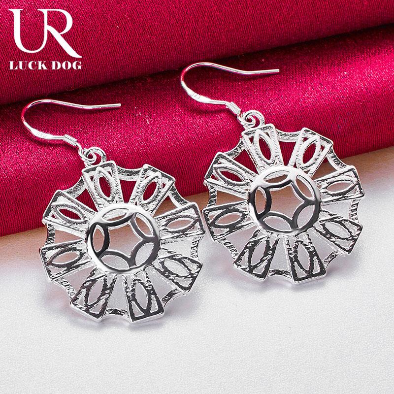 925 Sterling Silver Round Geometric Piercing Perforated Earrings Fashionable Wedding Jewelry