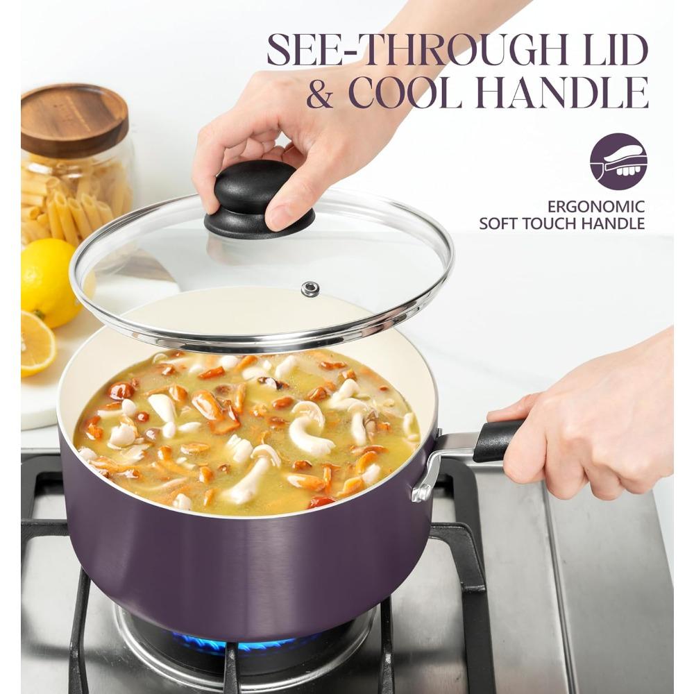 MICHELANGELO Nonstick Sauce Pan Set with Lid 1QT 2QT 3QT Ceramic Copper Saucepan Dishwasher Safe Cookware