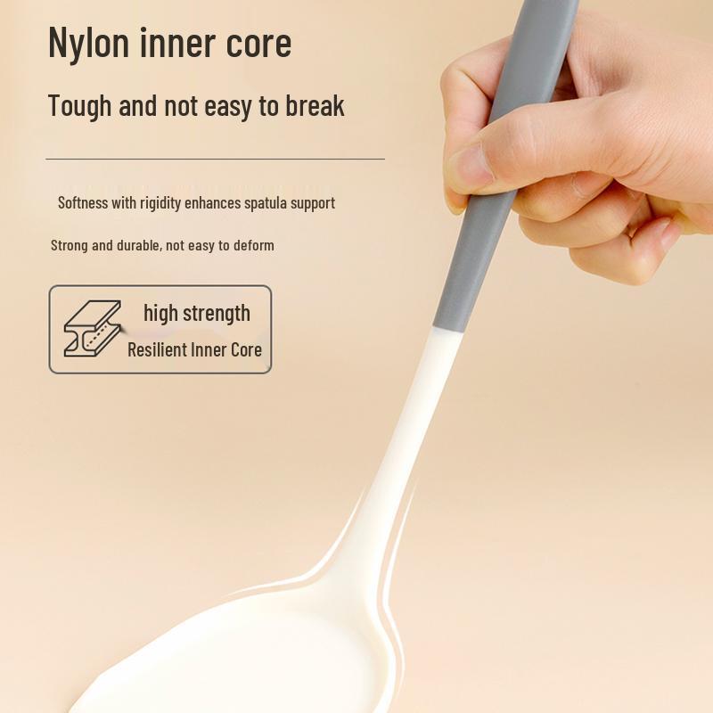 Grayish-white Silicone Kitchen Utensil Set: Non-stick Spatula, High-temp Resistant Ladle, Food-grade for Stir-fry and Soups.