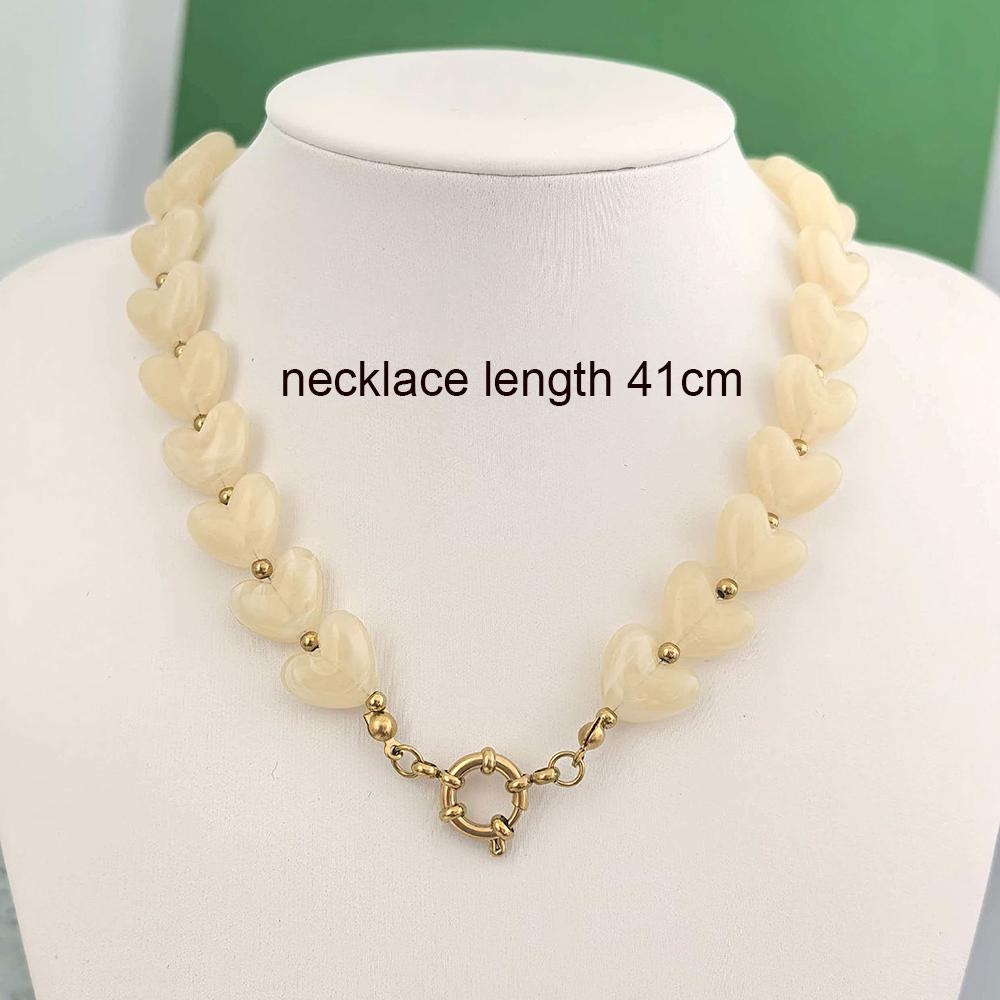 Heart Resin Necklace Women Choker Stainless Steel PVD Beads Sailor Clasp Waterproof Love Bracelet Diy Pendant Gold Vintage