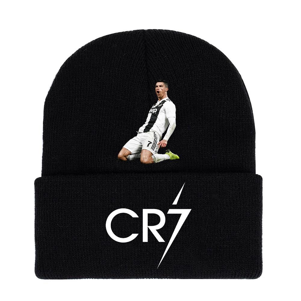 Cr7 Printed Knit Black Hat Warm And Stylish Winter Headwear For Men And Women