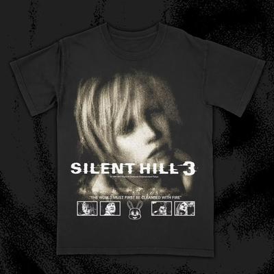 Silent Hill Βαμβακερό T-Shirt με Γραφικό Μαύρο Παιχνίδι Τρόμου Streetwear Unisex γοτθικό