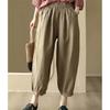 Pantaloni a Nove Punti Retro a Gamba Larga in Cotone e Lino con Vita Elasticizzata per Taglie Forti