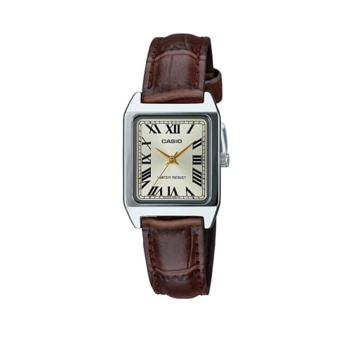 

Casio LTP-V007L-9B Women s Rectangular Leather Strap Roman Gold Dial Dress Watch, Gold, Quartz Movement.