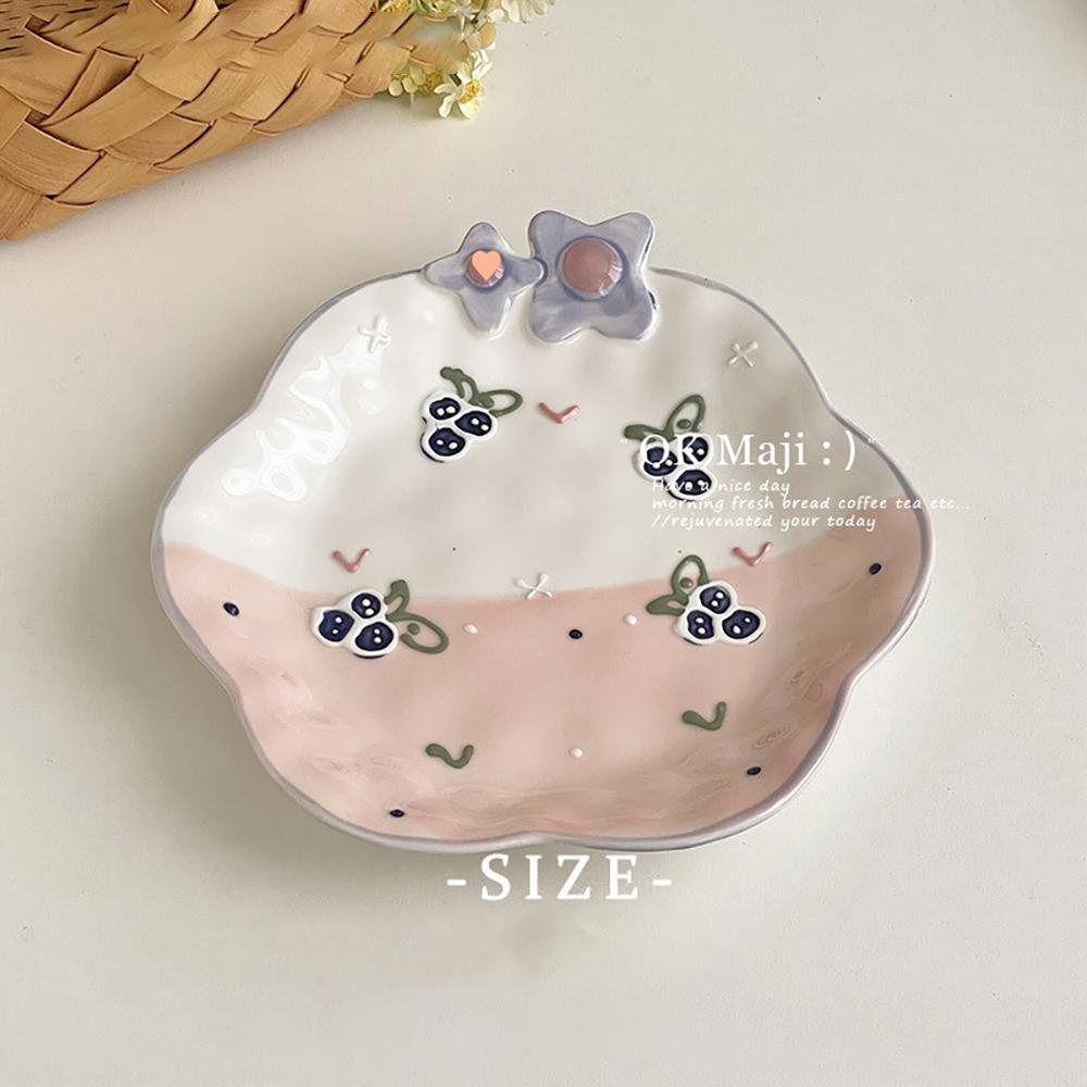 Hand-Painted Ceramic Plates Cute Floral Rainbow Relief Dish Set Household Kitchen Dining Tableware Breakfast Salad Pasta Plates
