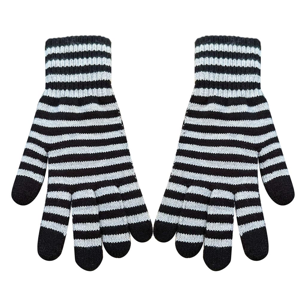 Winter Gloves for Men Women Mobile Phone Touch Black White Stripe Warm Gloves Soft Knit Gloves Elastic Cuff