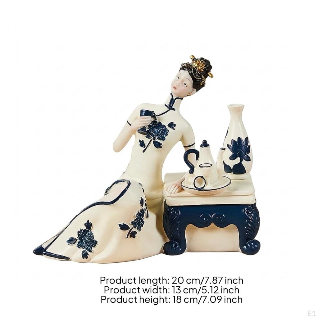 Chinese Lady Figurine Elegant Ceramic Statue Glazed Traditional Female for