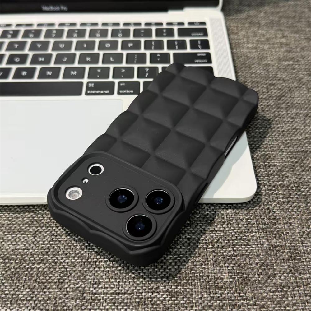 3D Chequer Plaid TPU Phone Case For iPhone 17 16 15 14 13 Pro Max Air Matte Fashion Shockproof Soft Silicone Phone Back Cover