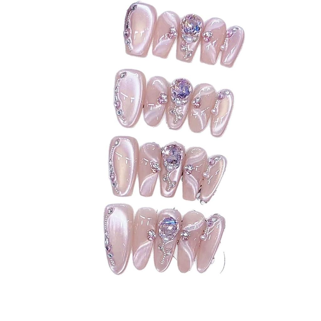 Hand-woven Armor Rose Church Three-dimensional Pink Diamond Light Chasing Cat Eye Style High-end Pure Temperament Nail Art