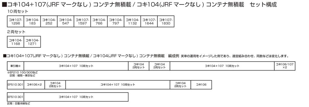 KATO N Gauge Koki JRF No Container Loading Set Railway Model Freight Car 104+107 (No Mark) 10-Car 10-1963