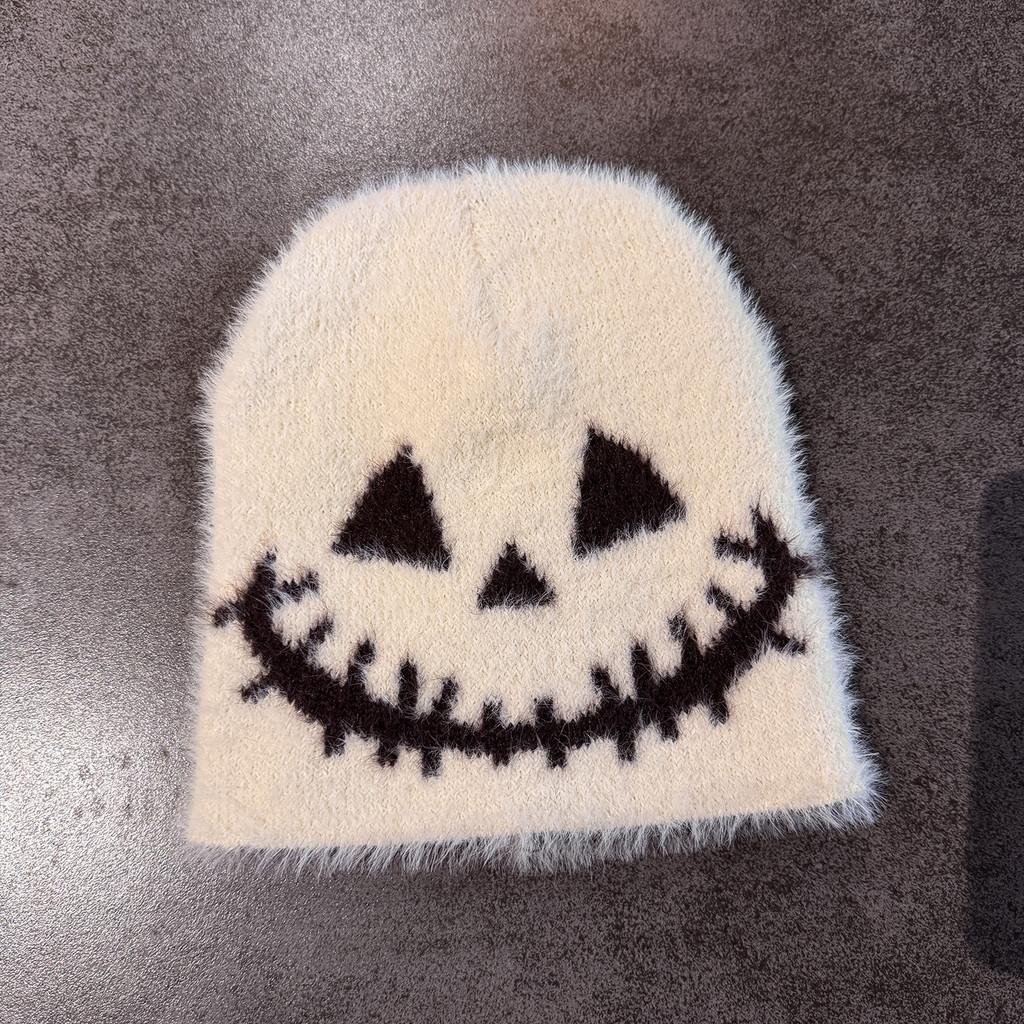 Halloween Quirky Face Pattern Beanie Warm Wool Blend Casual Streetwear Travel
