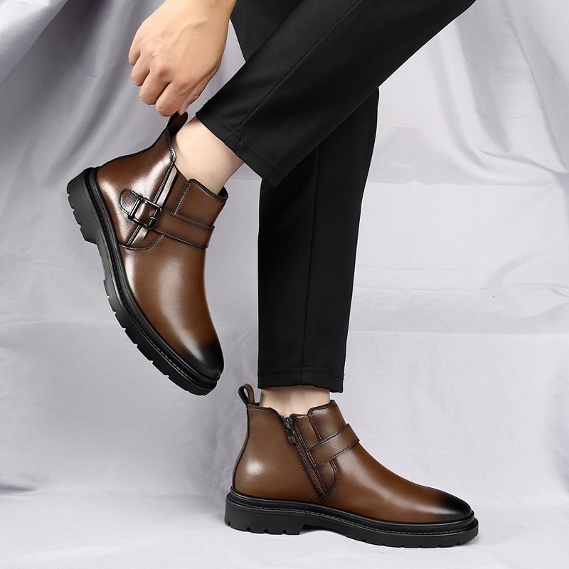 Fashion Men's High Top Leather Shoes Fashionable and Versatile British Style Outdoor Motorcycle Leisure Business Daily Office Men Boots