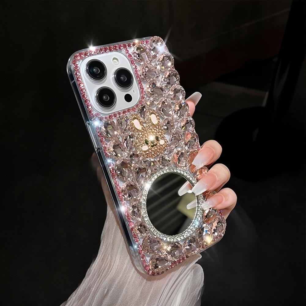 Glitter Rhinestone Phone Case with Heart Mirror and Cute Bunny Design For T-Mobile Revvl 7 Pro T-Mobile Revvl 7