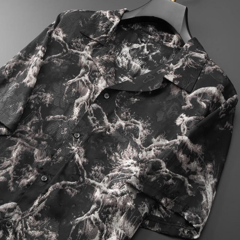 Men's Plus Size Printed Cuban Collar Short Sleeve Shirt