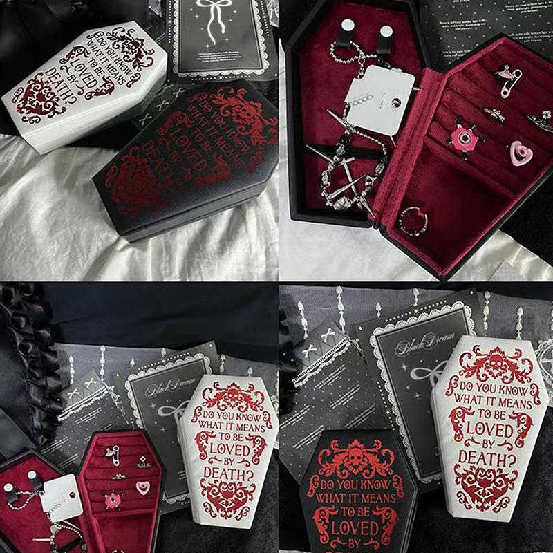 Gothic Jewelry Box Coffin Shaped Multi-Compartment Organizer Trinkets Storage Display Halloween Gift Packaging Box Portable