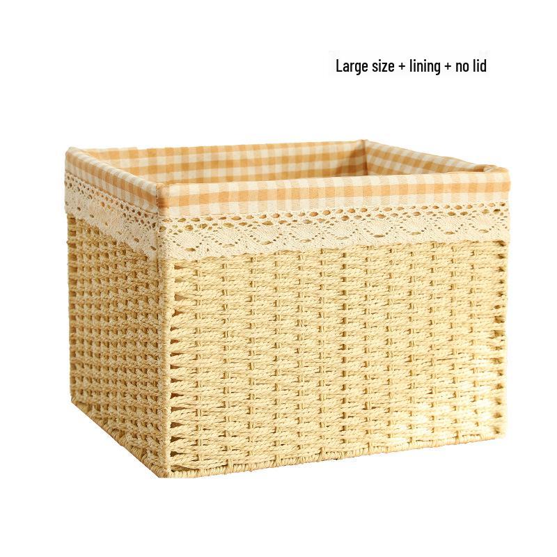 Rattan Woven Storage Basket with Lid - Cosmetics Organizer & Snack Box