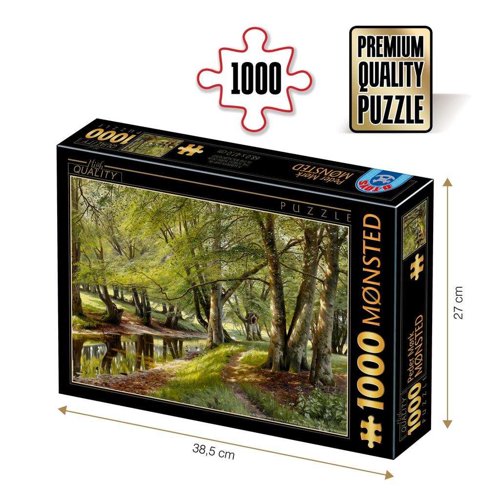 D-Toys 1000-piece jigsaw puzzle, 77417-MO02, Peder Mørk Mønsted: A Summer Day in the Forest with Deer in the Background, 47 x 68 cm
