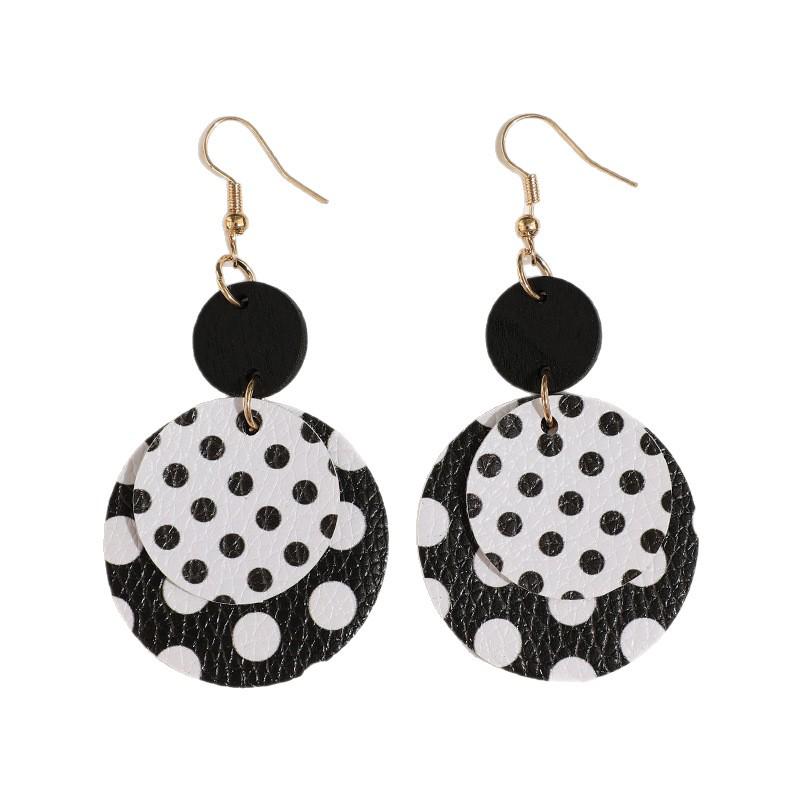 Classic Black & White Polka Dot Dangle Earrings: Bold, Retro Design with Large, Eye-Catching Style