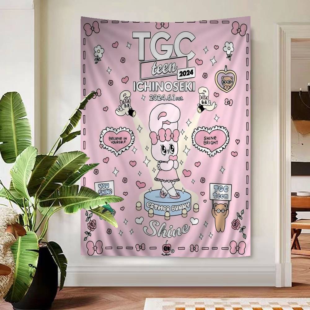 Cute Esther Bunny Rabbit Cartoon Tapestry Wall Hanging Decoration Household Home Decor