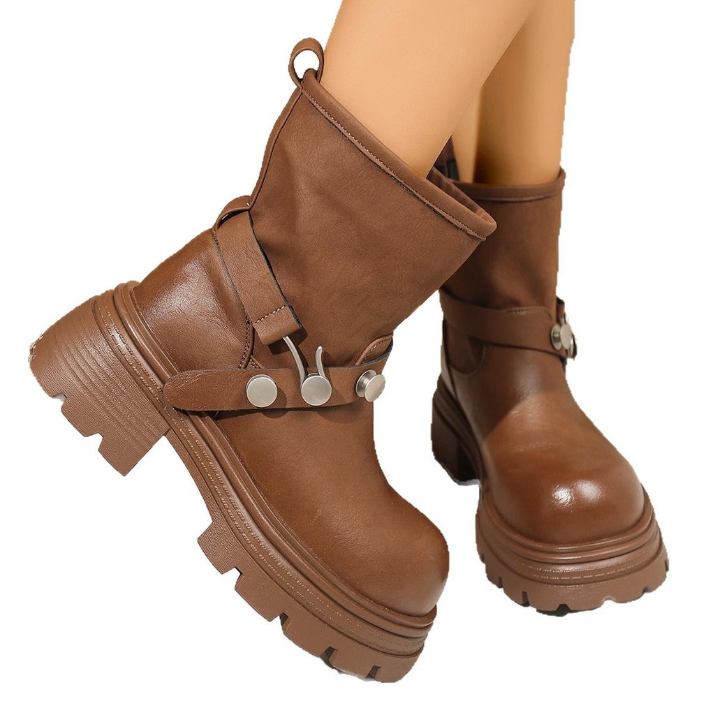 British Style Platform Sole Martin Boots Women's 2025 Winter New Plus-size Muffin Round Toe Vintage Sleeve Booties