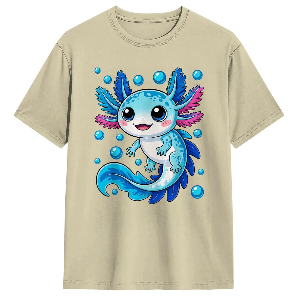 Fun Blue Axolotl Kawaii Lover Tshirts Unisex Round Neck Cotton T Shirt Short Sleeve Tee Shirt Classic Tops