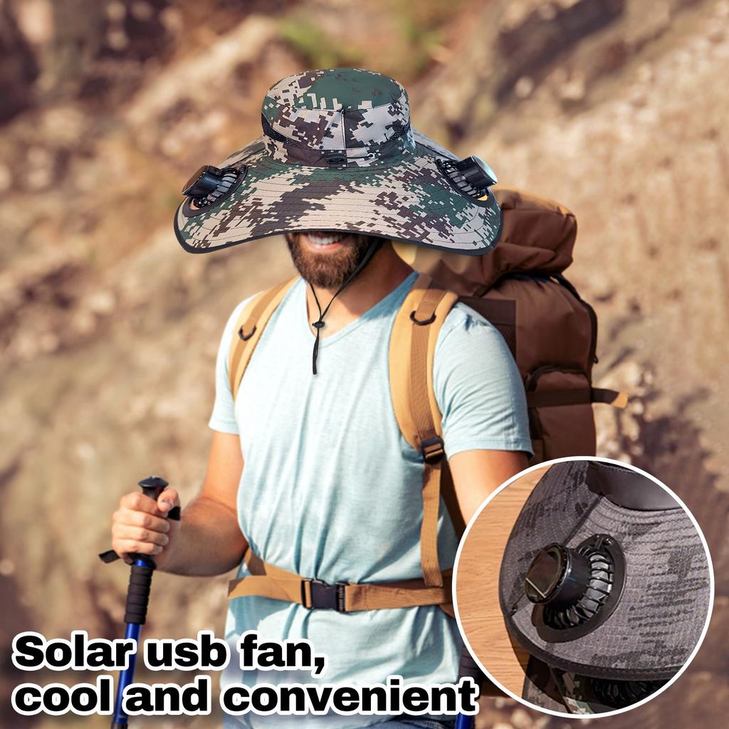 Outdoor Wide Brimmed Sun Hat With 2 Solar Fans, Sun Fisherman Hat For Men And Women, Fishing Beach Hat With Built-in Fan