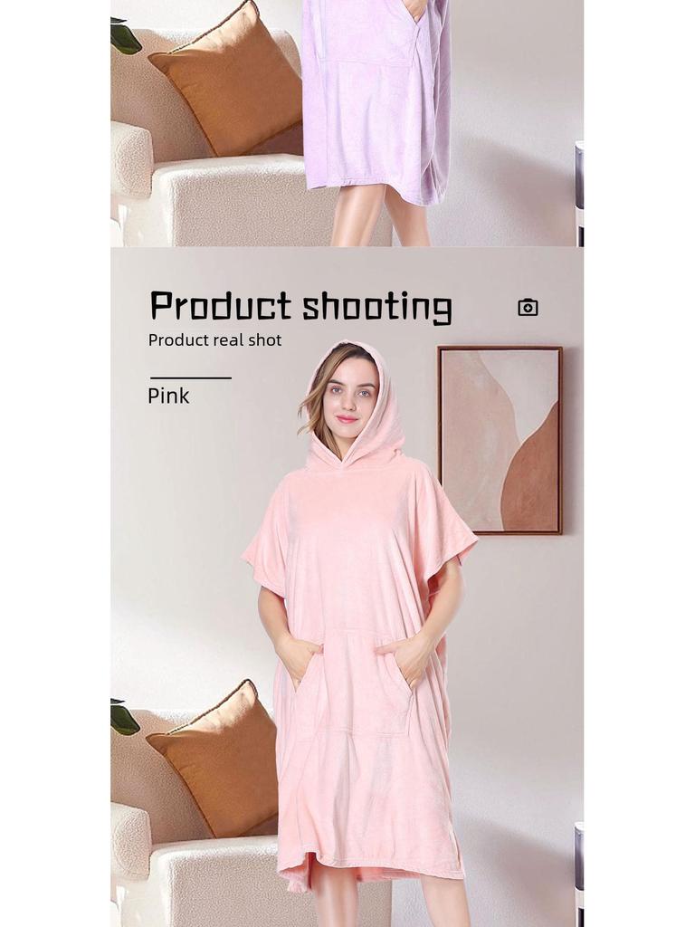 Unisex Quick-drying Hooded Beach Bathrobe Poncho - Coral Fleece Surf & Swim Changing Towel