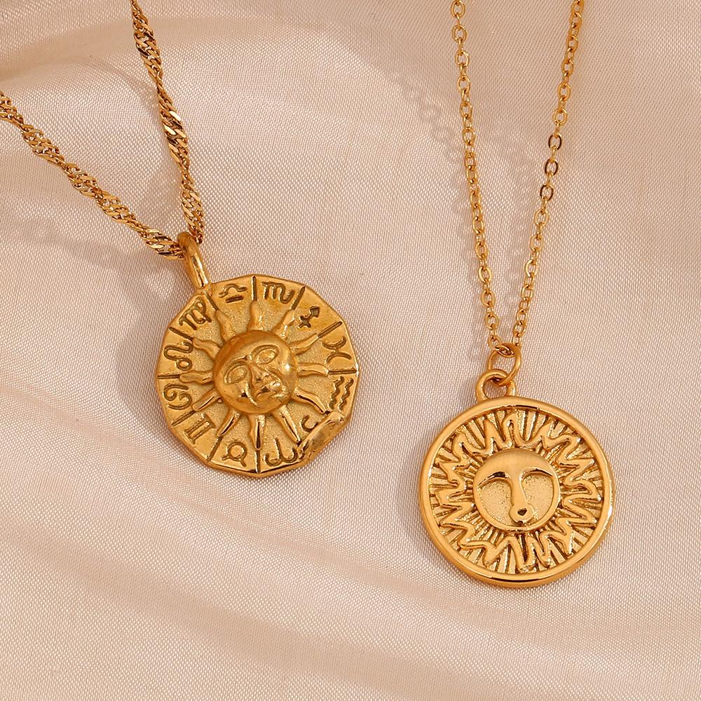 Retro Fashion Personality Pendant Unisex European American Niche Minimalist Creative Necklace 18K Gold Sun And Moon Accessories